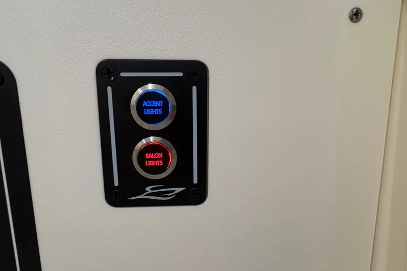 Slide: The Image of Accent and salon light switches on 2026 Scout 288 LXF boat interior panel. - 29