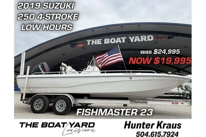 Slide: The Image of 2000 Fishmaster 23 boat with 2019 Suzuki 250 4-stroke engine, priced at $19,995. - 8