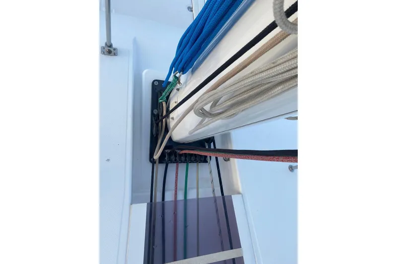 Slide: The Image of Close-up of rigging on a 2014 FONTAINE PAJOT 63 sailboat. - 35