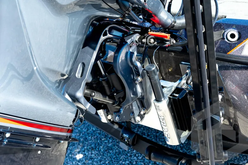 Slide: The Image of Close-up of 2026 Skeeter ZXE20 boat engine components and hydraulic system. - 24
