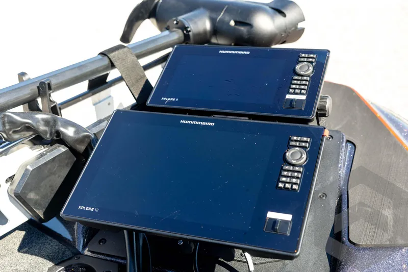 Slide: The Image of Dual Humminbird Xplore displays on 2026 Skeeter ZXE20 boat dashboard. - 48