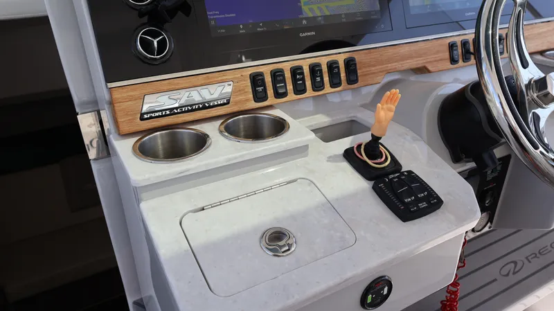 Slide: The Image of Control panel of 2022 Regal 38 SAV boat with unique decor and modern features. - 46