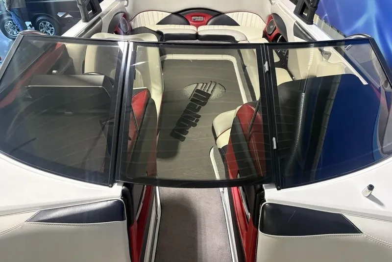 Slide: The Image of 2015 Malibu Wakesetter 247 LSV interior with red and white seating. - 5