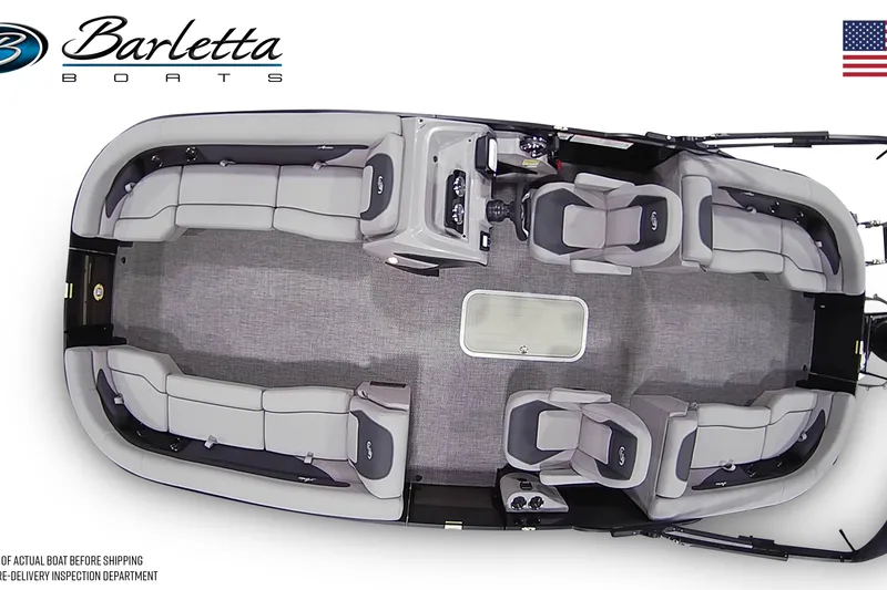 Slide: The Image of 2026 Barletta A24QC pontoon boat interior, featuring spacious seating and modern design. - 14