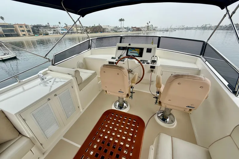Slide: The Image of Flybridge of 2009 Grand Banks 47 Heritage EU yacht with dual helm seats and navigation equipment. - 68