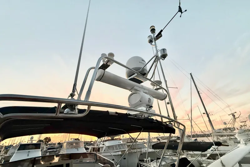 Slide: The Image of 2009 Grand Banks 47 Heritage EU yacht with advanced radar equipment at sunset. - 97