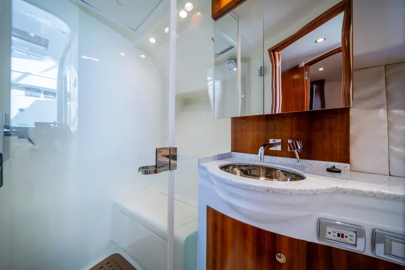 Slide: The Image of Luxurious bathroom interior of 2011 SeaVee 430 Sport Express yacht with modern fixtures. - 30