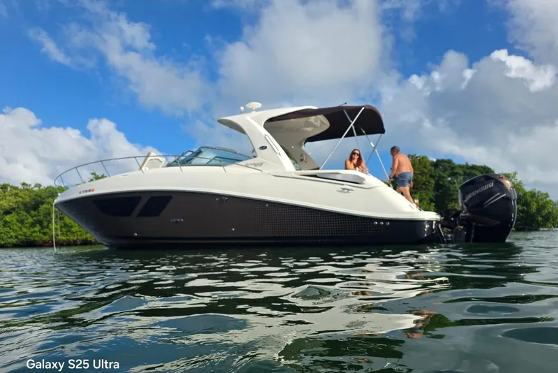 Slide: The Image of 2010 Sea Ray 370 Sundancer on water, with people enjoying a sunny day. - 22