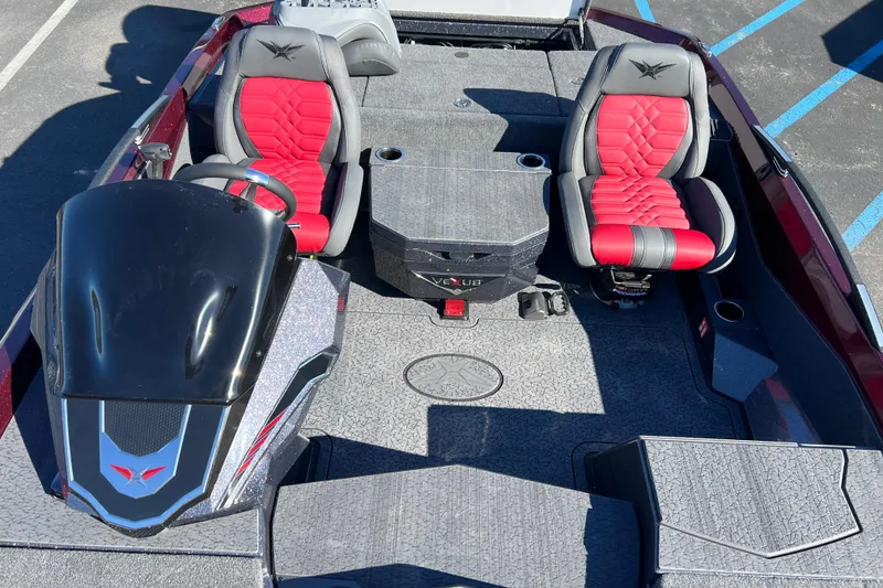 Slide: The Image of 2026 Vexus VXS20 boat interior with red and gray seats, modern design. - 12