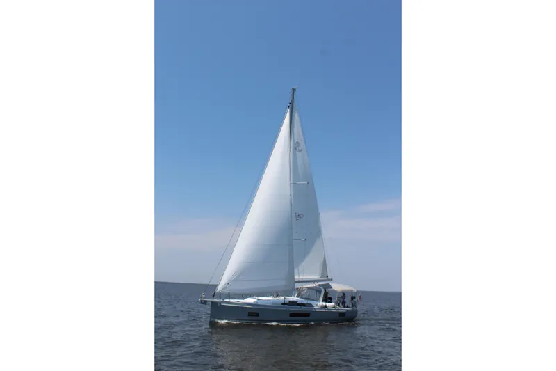 Slide: The Image of 2020 Beneteau Oceanis 46.1 sailing on open water under clear blue sky. - 58