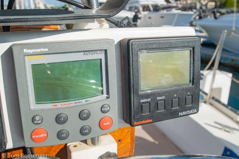 Slide: The Image of Autopilot and navigation displays on a 1985 Catalina 36 sailboat. - 31