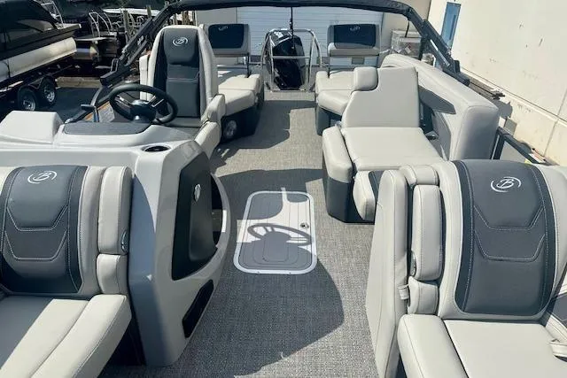 Slide: The Image of 2026 Barletta C22M pontoon boat interior with luxurious seating and modern design. - 12