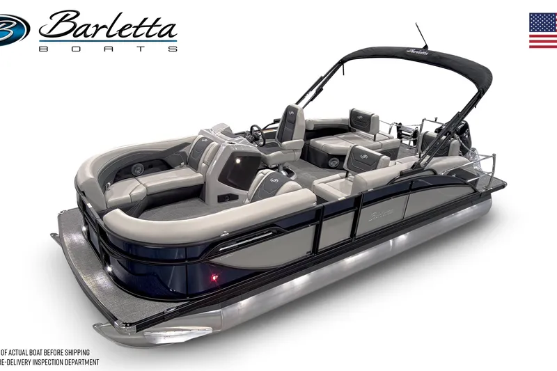 Slide: The Image of 2026 Barletta C22M pontoon boat with sleek design and spacious seating. - 22