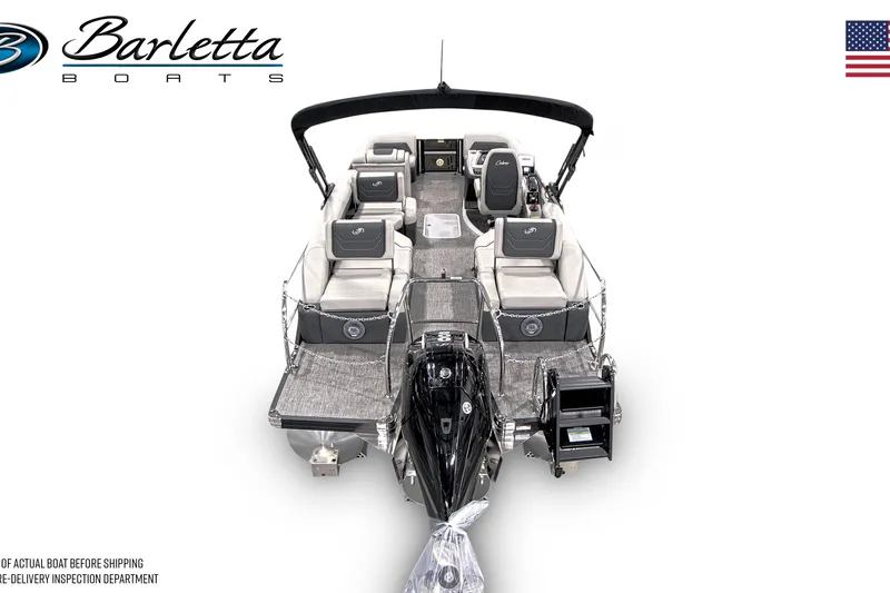 Slide: The Image of 2026 Barletta C22M pontoon boat, top view, showcasing spacious seating and modern design. - 3