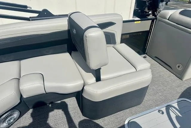 Slide: The Image of 2026 Barletta C22M boat interior with gray seating and modern design. - 8