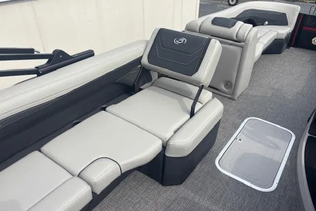 Slide: The Image of 2026 Barletta C24Q boat interior with luxurious seating and modern design. - 11
