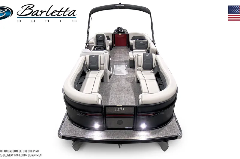 Slide: The Image of 2026 Barletta C24Q pontoon boat with spacious seating and sleek design. - 15