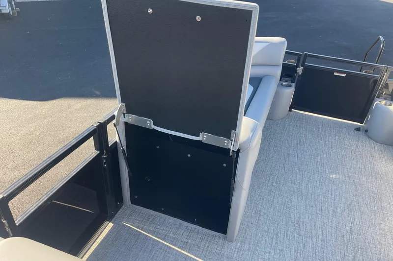 Slide: The Image of 2025 Avalon Venture 2585 VRB pontoon boat interior with spacious seating and modern design. - 28