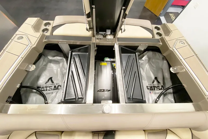 Slide: The Image of 2025 Centurion Fe22 boat interior with ballast system and storage compartments. - 14