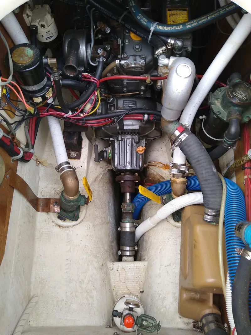 Slide: The Image of Engine compartment of a 1988 Pacific Seacraft Dana 24 sailboat. - 34