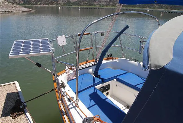Slide: The Image of Cockpit of a 1988 Pacific Seacraft Dana 24 with solar panel. - 7