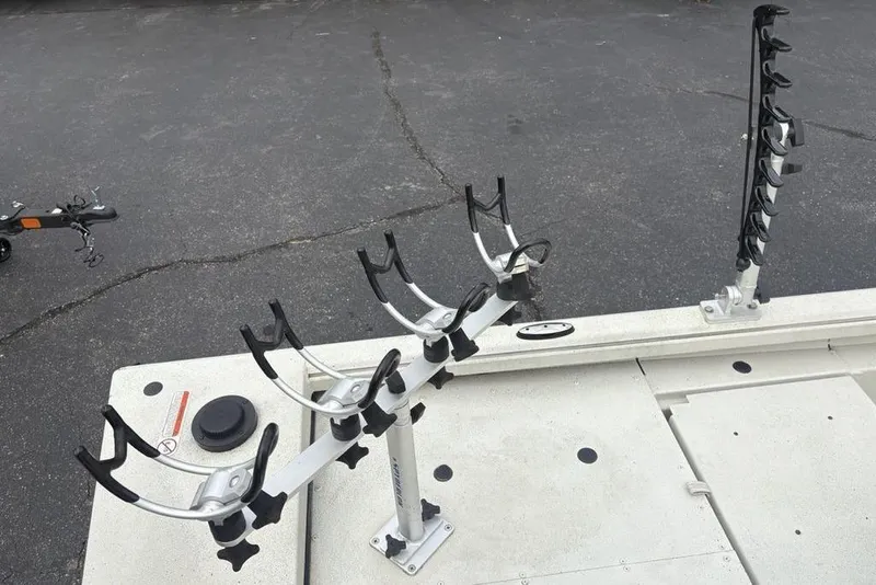 Slide: The Image of 2022 Ranger RB200 boat with multiple fishing rod holders on deck. - 26