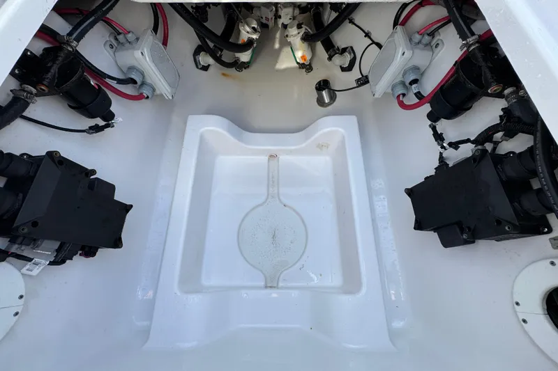 Slide: The Image of 2024 Sportsman Open 302 Center Console boat interior wiring and components. - 46