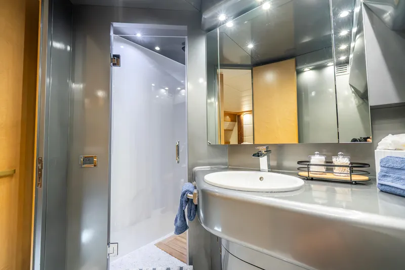 Slide: The Image of Luxurious 1991 Maiora Planning yacht bathroom with modern fixtures and elegant design. - 16