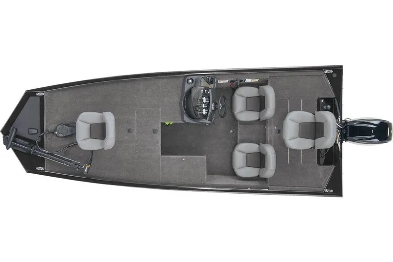 Slide: The Image of 2026 Tracker Pro 170 boat interior, top view with seating and controls. - 3