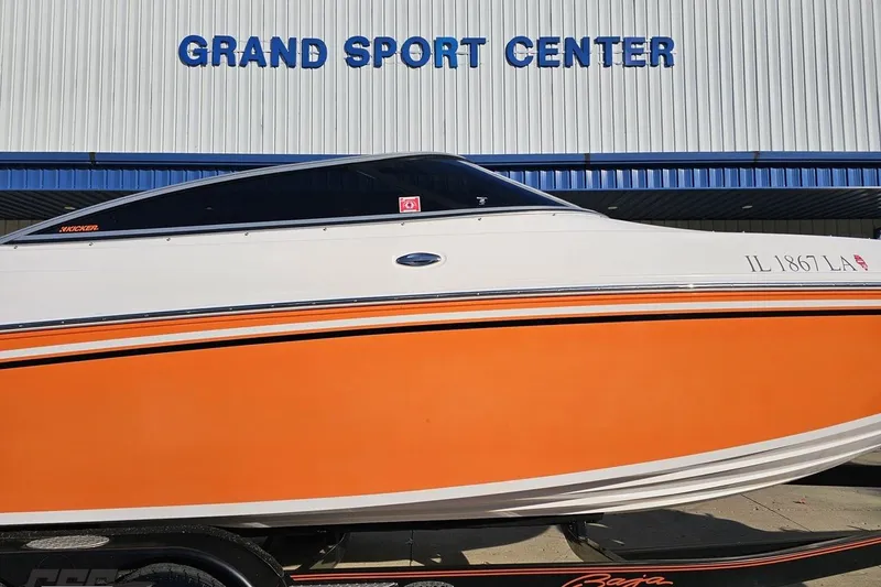 Slide: The Image of 2016 Baja 247 Islander boat with orange hull at Grand Sport Center. - 3
