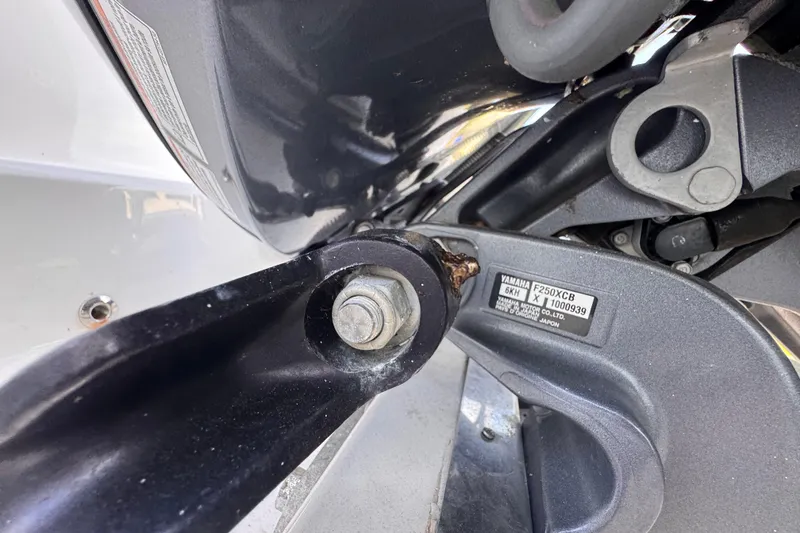 Slide: The Image of Close-up of Yamaha F250XCB engine on 2022 Robalo R230 Center Console boat. - 7