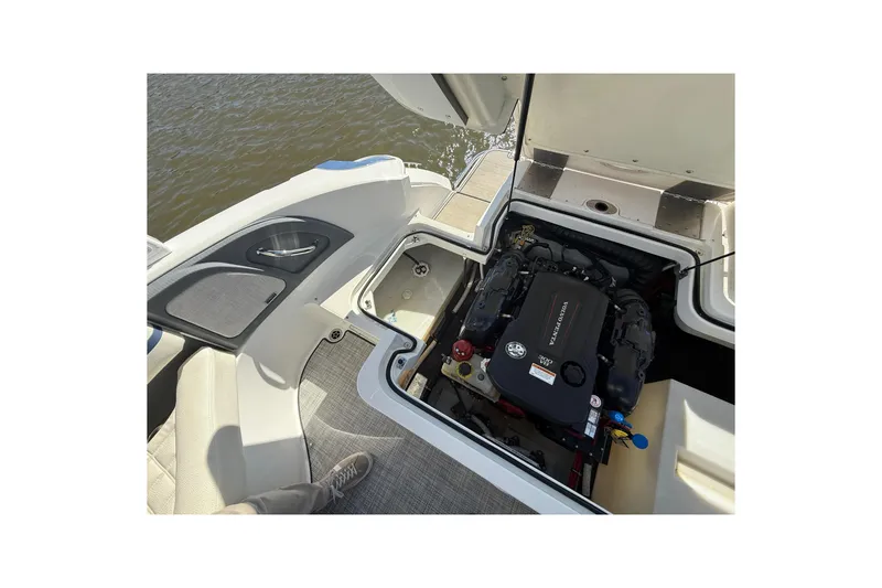 Slide: The Image of 2018 Cobalt R3 Surf boat engine compartment with Volvo Penta engine. - 19