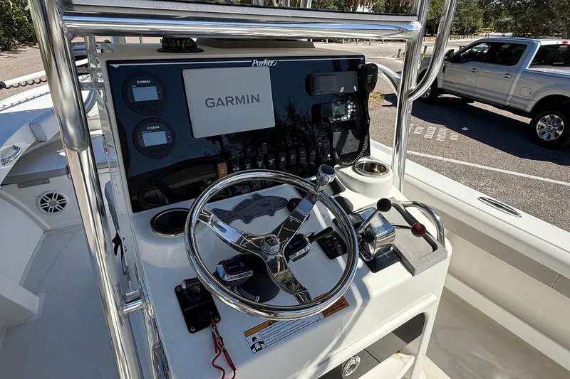 Slide: The Image of Control panel of 2022 Parker 2100 Special Edition boat with Garmin navigation system. - 10
