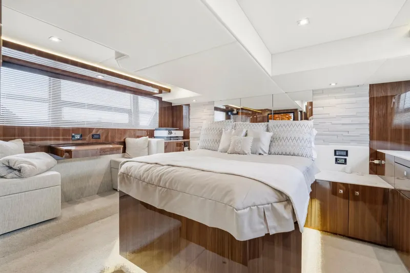 Slide: The Image of Luxurious bedroom interior of 2022 Cruisers Yachts 54 Cantius with modern design and elegant furnishings. - 40
