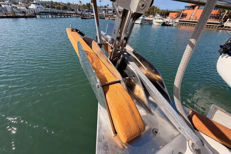 Slide: The Image of Bow of 2003 Beneteau Oceanis Clipper 473 yacht with anchor detail in marina. - 20