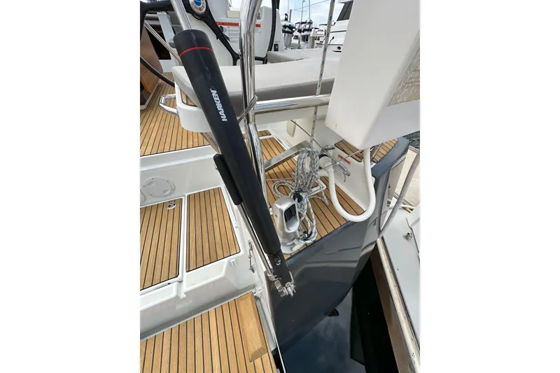 Slide: The Image of 2018 Jeanneau 54 yacht deck with Harken equipment and teak flooring. - 23