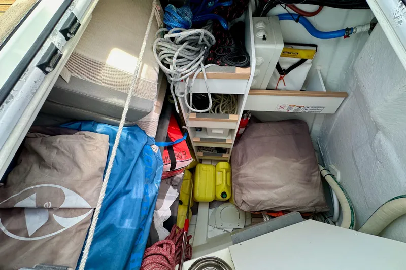 Slide: The Image of Bow view of 2018 Jeanneau 54 yacht with teak deck and anchor chain. - 46