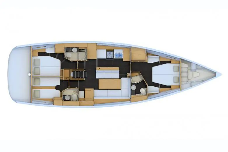 Slide: The Image of Luxurious interior of a 2018 Jeanneau 54 yacht with modern kitchen and cozy seating area. - 62