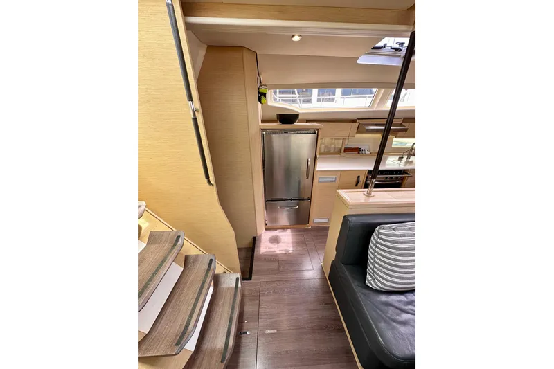Slide: The Image of Luxurious cabin interior of 2018 Jeanneau 54 yacht with modern design and cozy bedding. - 77