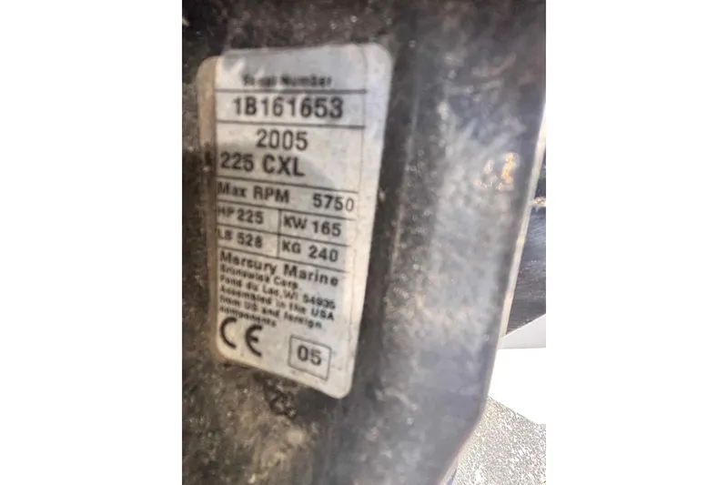 Slide: The Image of Label on Mercury Marine engine, model 225 CXL, 2005, for Wellcraft 302 Scarab, 1997. - 21