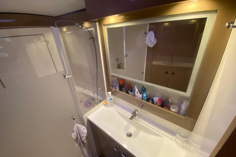Slide: The Image of Bathroom interior of 2018 Fountaine Pajot Helia 44 Evolution yacht, featuring sink and shower. - 17