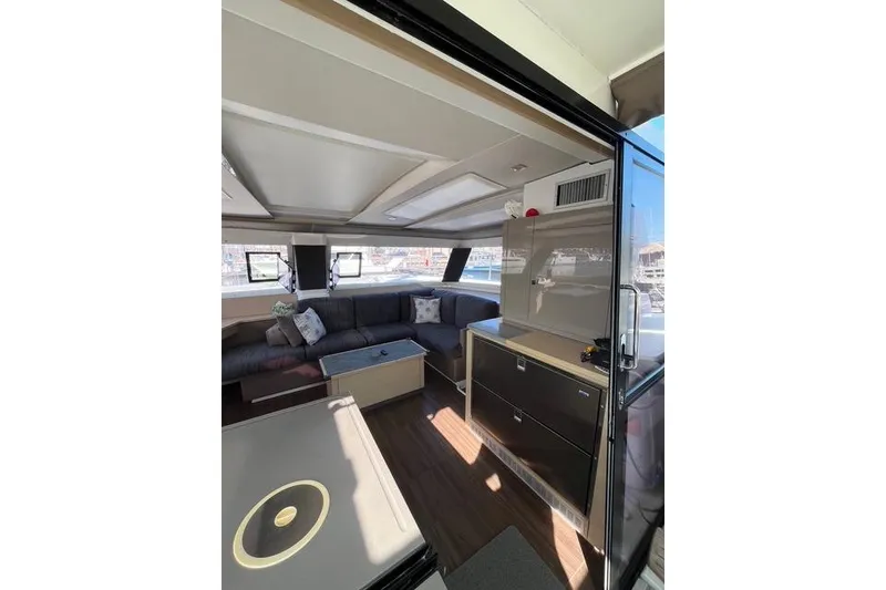 Slide: The Image of Luxurious interior of 2018 Fountaine Pajot Helia 44 Evolution catamaran with modern furnishings. - 25