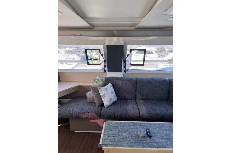 Slide: The Image of Interior of 2018 Fountaine Pajot Helia 44 Evolution with cozy seating and modern decor. - 37