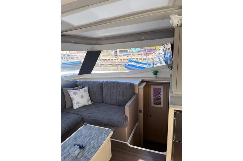 Slide: The Image of Interior of 2018 Fountaine Pajot Helia 44 Evolution catamaran with cozy seating and modern decor. - 63