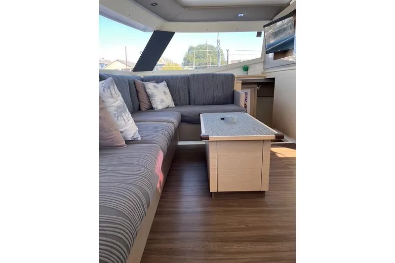 Slide: The Image of Luxurious interior of 2018 Fountaine Pajot Helia 44 Evolution catamaran with cozy seating area. - 69
