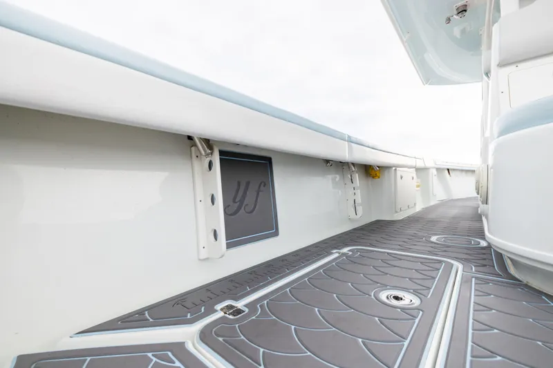 Slide: The Image of 2018 Yellowfin 39 Offshore boat deck with sleek design and modern features. - 38