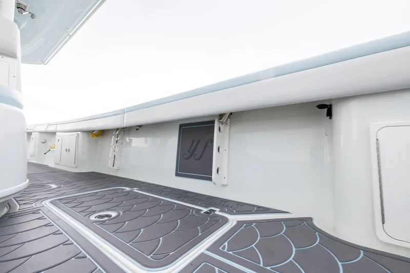 Slide: The Image of 2018 Yellowfin 39 Offshore boat deck with sleek design and modern features. - 39