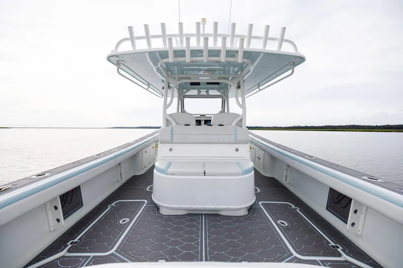 Slide: The Image of 2018 Yellowfin 39 Offshore boat interior with sleek design and spacious deck. - 67