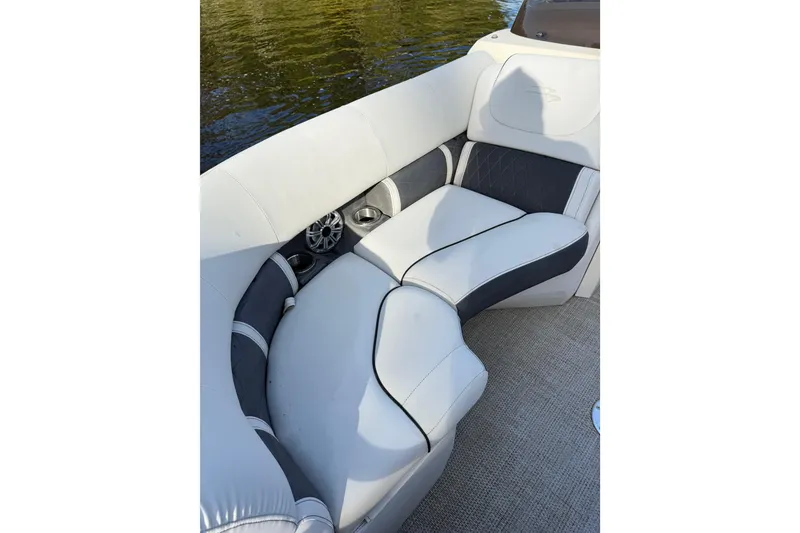 Slide: The Image of Luxurious seating on 2019 Bennington G 22 GSRFB boat, featuring elegant upholstery. - 14