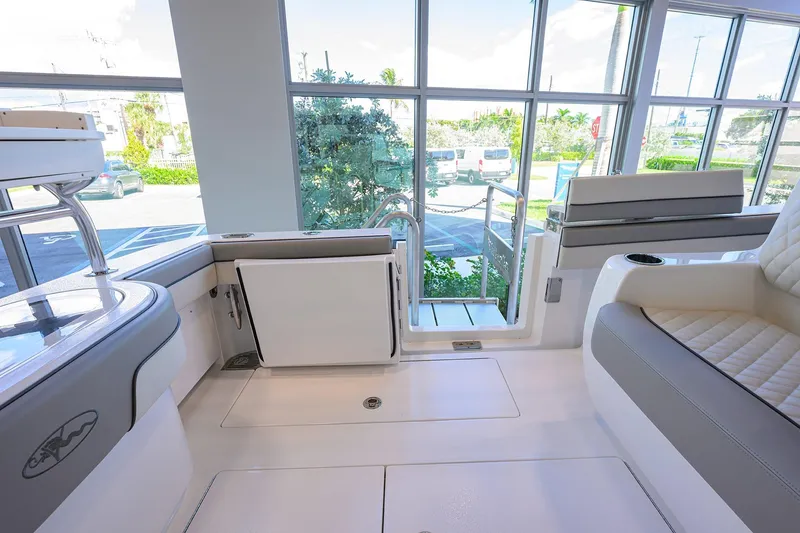 Slide: The Image of Interior of 2025 Valhalla V-37 boat, featuring sleek seating and modern design elements. - 28